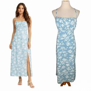 Abercrombie & Fitch Blue Floral Ruched Midi Dress Size XL Tall NWT Strappy Back